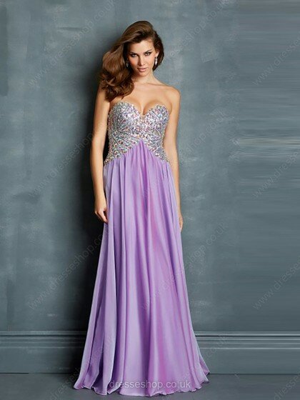 Affordable Empire Sweetheart Chiffon Crystal Detailing Lilac Prom Dresses #02015173