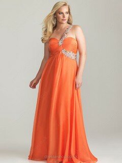 Fashion One Shoulder Beading Orange Chiffon Empire Prom Dresses #02023294