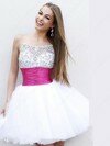 White Scoop Neck Satin Tulle Beading Spaghetti Straps Short/Mini Prom Dress #02042454