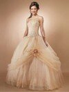 Ball Gown Strapless Organza Floor-length Flower(s) Prom Dresses #02015282