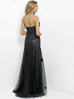 Sweetheart Split Front Tulle with Appliques Lace Black Newest Prom Dress #02015318