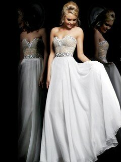 White Chiffon Sweetheart Floor-length Beading Fashion Prom Dresses #02015343