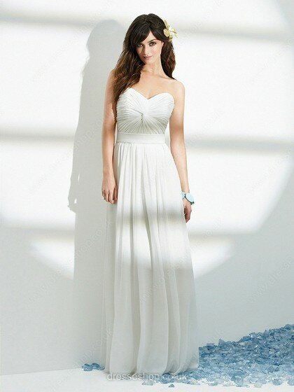Discounted Sweetheart Chiffon A-line Criss Cross White Prom Dress #02013575