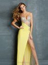 Sheath/Column Tulle Silk-like Satin Sweetheart Crystal Detailing Yellow Prom Dresses #02015374