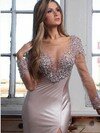 Sexy Silk-like Satin Sheath/Column Beading Scoop Neck Long Sleeve Prom Dresses #02015406