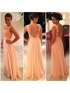 Scoop Neck Chiffon with Appliques Lace A-line Amazing Prom Dress #02014904