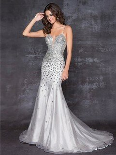 Sweetheart Tulle Crystal Detailing Sexy Open Back Trumpet/Mermaid Prom Dresses #02014910