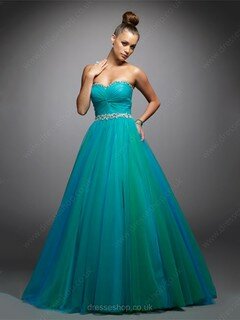 Green Tulle Sweetheart with Appliques Lace Modest Ball Gown Prom Dresses #02014912