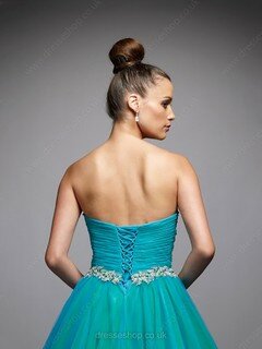 Green Tulle Sweetheart with Appliques Lace Modest Ball Gown Prom Dresses #02014912