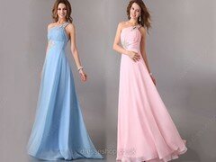 A-line One Shoulder Chiffon Floor-length Crystal Brooch Prom Dresses #02014927