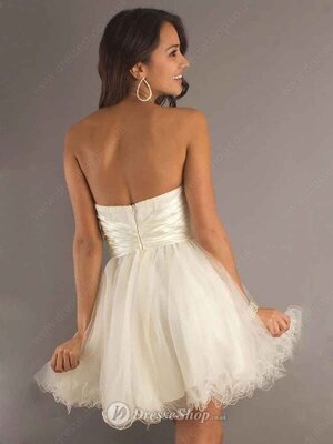 A-line Strapless Tulle Short/Mini Sleeveless Flower(s) Prom Dresses #02013588