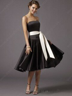 Black Satin Sashes/Ribbons Ladies Knee-length Strapless Bridesmaid Dress #02013592