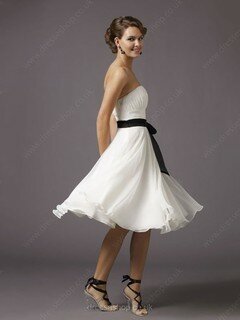 A-line Strapless Chiffon Tea-length Sashes/Ribbons Party Dresses #02111366