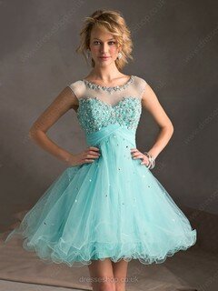 Ball Gown Light Sky Blue Organza Tulle Beading Girls Short/Mini Prom Dress #02111379