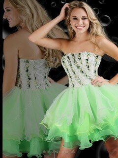 Short/Mini Organza Crystal Detailing Lace-up Strapless Popular Prom Dresses #02111411