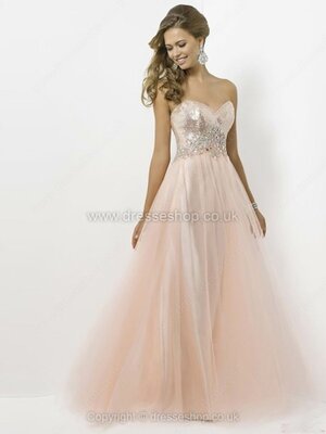 A-line Sweetheart Tulle Sweep Train Sequins Prom Dresses #02015043