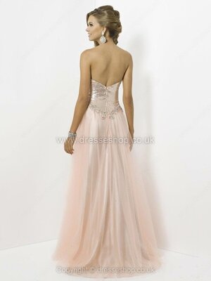 A-line Sweetheart Tulle Sweep Train Sequins Prom Dresses #02015043
