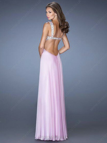 Lilac Chiffon with Beading V-neck Empire Sexy Open Back Prom Dress #02014223