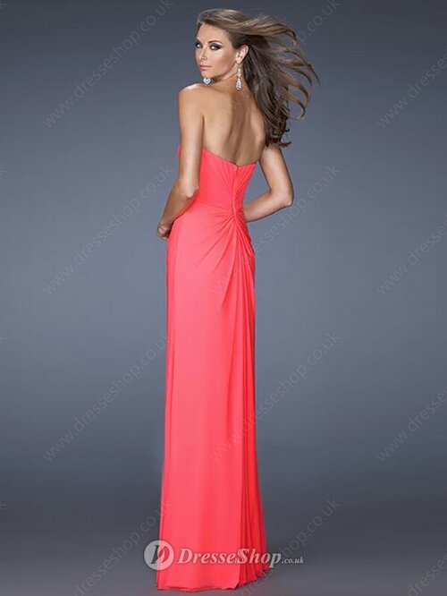 Sheath/Column Ladies Watermelon Split Front Chiffon Sweetheart Prom Dresses #02014225