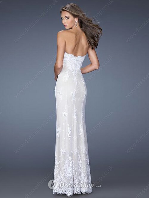 Expensive White Tulle Appliques Lace Sweetheart Sheath/Column Prom Dresses #02014232
