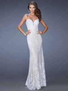 Expensive White Tulle Appliques Lace Sweetheart Sheath/Column Prom Dresses #02014232