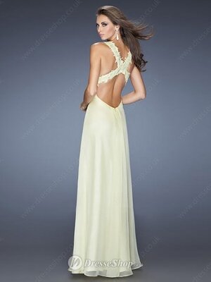 A-line Straps Chiffon Floor-length Appliques Prom Dresses #02014261
