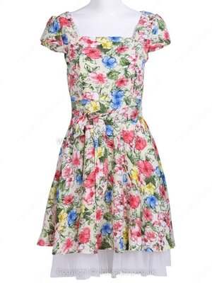 Multicolor Short Sleeve Floral Chiffon Dress for HPL #100000514022206076