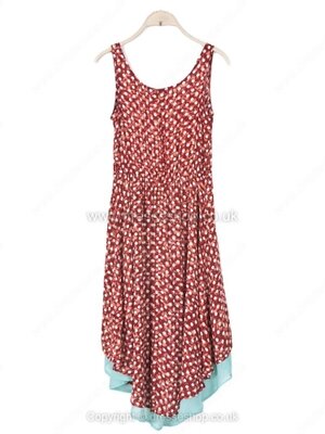 Red Sleeveless Polka Dot High Low Chiffon Dress for HPL #100000514022206079