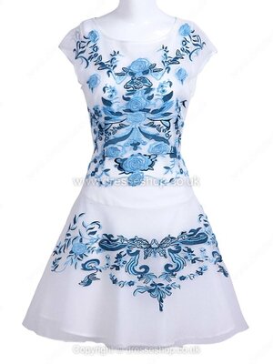 White Blue Flower Embroidery Cap Sleeve Sheath Dress for HPL #100000514022206085
