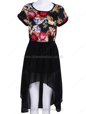 Black Short Sleeve Floral Bandeau High Low Dress for HPL #100000514022206086