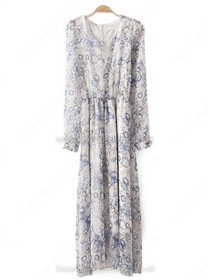 Blue Long Sleeve Drop Print Chiffon Dress for HPL #100000514022206094