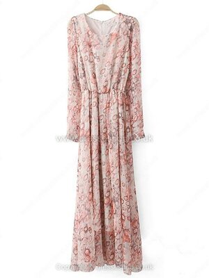 Pink Long Sleeve Drop Print Chiffon Dress for HPL #100000514022206095