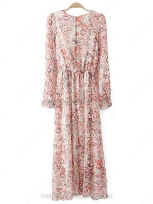 Pink Long Sleeve Drop Print Chiffon Dress for HPL #100000514022206095