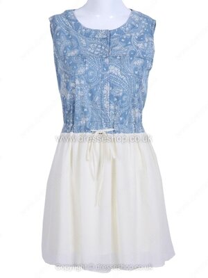 Blue White Sleeveless Back Zipper Drawstring Dress for HPL #100000514022206097
