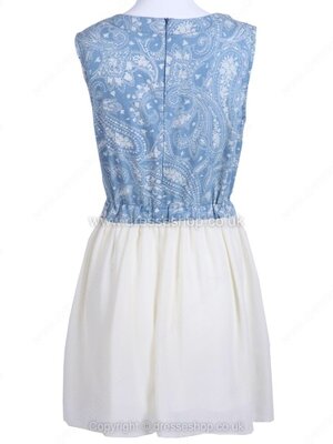 Blue White Sleeveless Back Zipper Drawstring Dress for HPL #100000514022206097