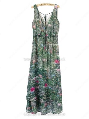 Green Spaghetti Strap Floral Bandeau Dress for HPL #100000514022206099