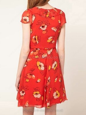Red V-neck Belt Floral Chiffon Dress for HPL #100000514022206110