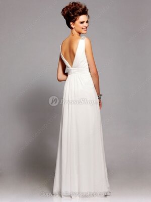 Sheath/Column Chiffon V-neck Ruffles Floor-length Prom Dresses IS#02011865