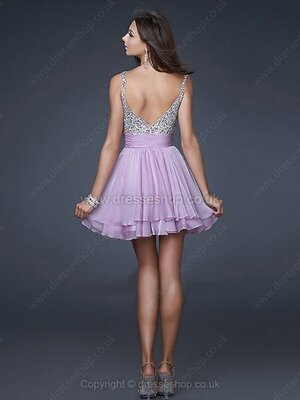 A-line Chiffon Straps Ruffles Short/Mini Prom Dresses IS#02014578