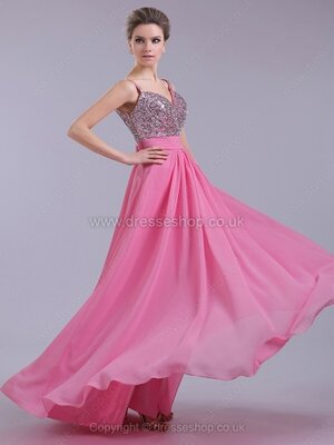 A-line Straps Chiffon Floor-length Sequins Prom DressesIS#02020088