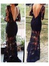 Open Back Trumpet/Mermaid Scalloped Neck Lace Long Sleeve Black Prom Dresses #02015408