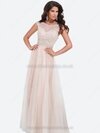 A-line Scoop Tulle Lace Floor-length Beading Formal Dresses #02060468