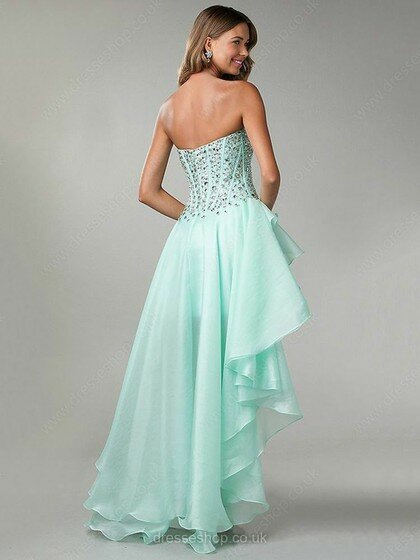 Elegant Asymmetrical Sweetheart Organza Beading High Low Prom Dress #02015278