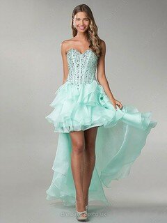 Elegant Asymmetrical Sweetheart Organza Beading High Low Prom Dress #02015278