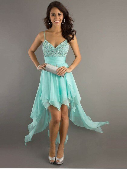Chiffon with Beading V-neck Lace-up Affordable Asymmetrical Prom Dress #02042373