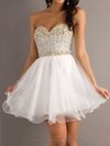 White Sweetheart Organza Beading Lace-up Short/Mini Prom Dresses #02042406