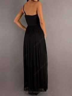 Black One Shoulder Chiffon with Crystal Brooch Promotion Prom Dresses #02014549