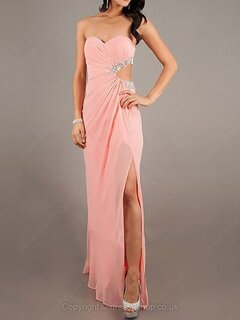 Casual Sweetheart Chiffon with Split Front Sheath/Column Pink Prom Dresses #02014570