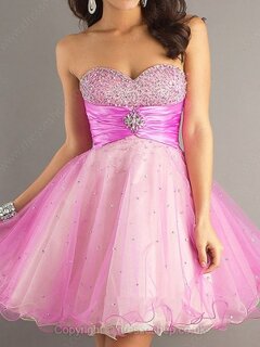 Cheap Princess Multi Colours Tulle Satin Sweetheart Beading Short/Mini Prom Dress #02014587
