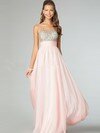 Scoop Neck Pearl Pink Chiffon Floor-length Beading Girls Prom Dress
